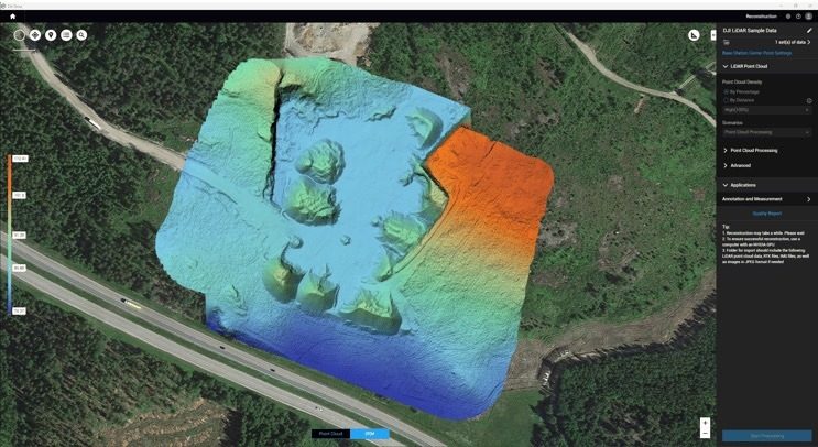 Barevná výšková mapa lokality nad ortofotem